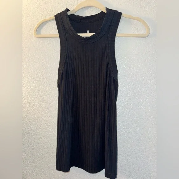 Free People FP Movement Blissed Out Black Tank Top Size M Large Ribbed Yoga - Picture 4 of 6